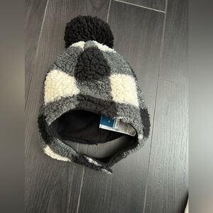 Old Navy Black and Cream Kids Checkered Pom-Pom Hat
